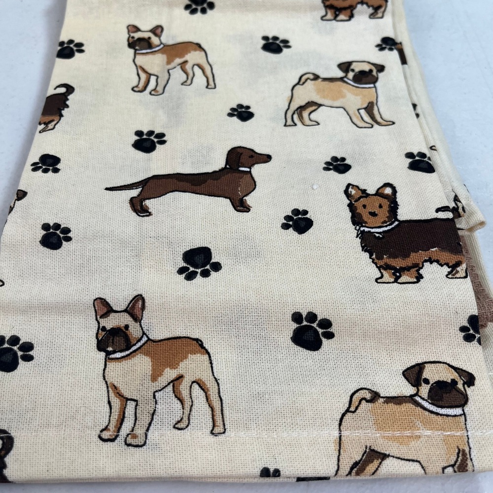Cooksmart England Tea Towels Set of 3 Dog Print Cotton Kitchen Pug Bulldog Doxie